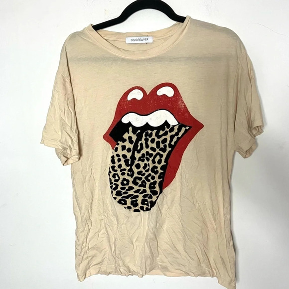 Daydreamer LA Rolling Stones Leopard Tee Flocked Velvet Small - Picture 1 of 5